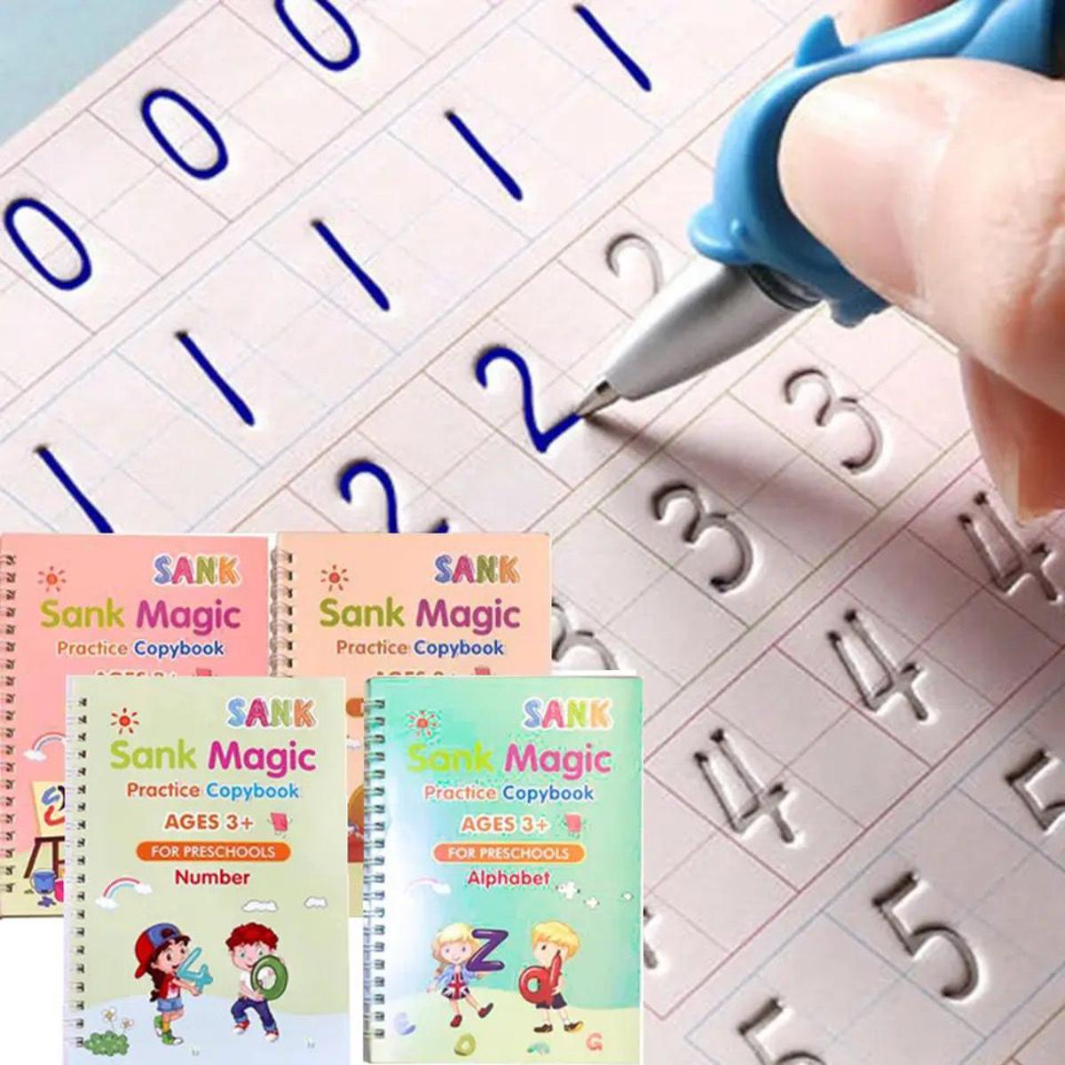 (Pack of 4) Magic Practice Copybook for Kids, Children Reusable Handwriting Practice Copy Books for Preschools Magic Workbook Letter Writing Book
